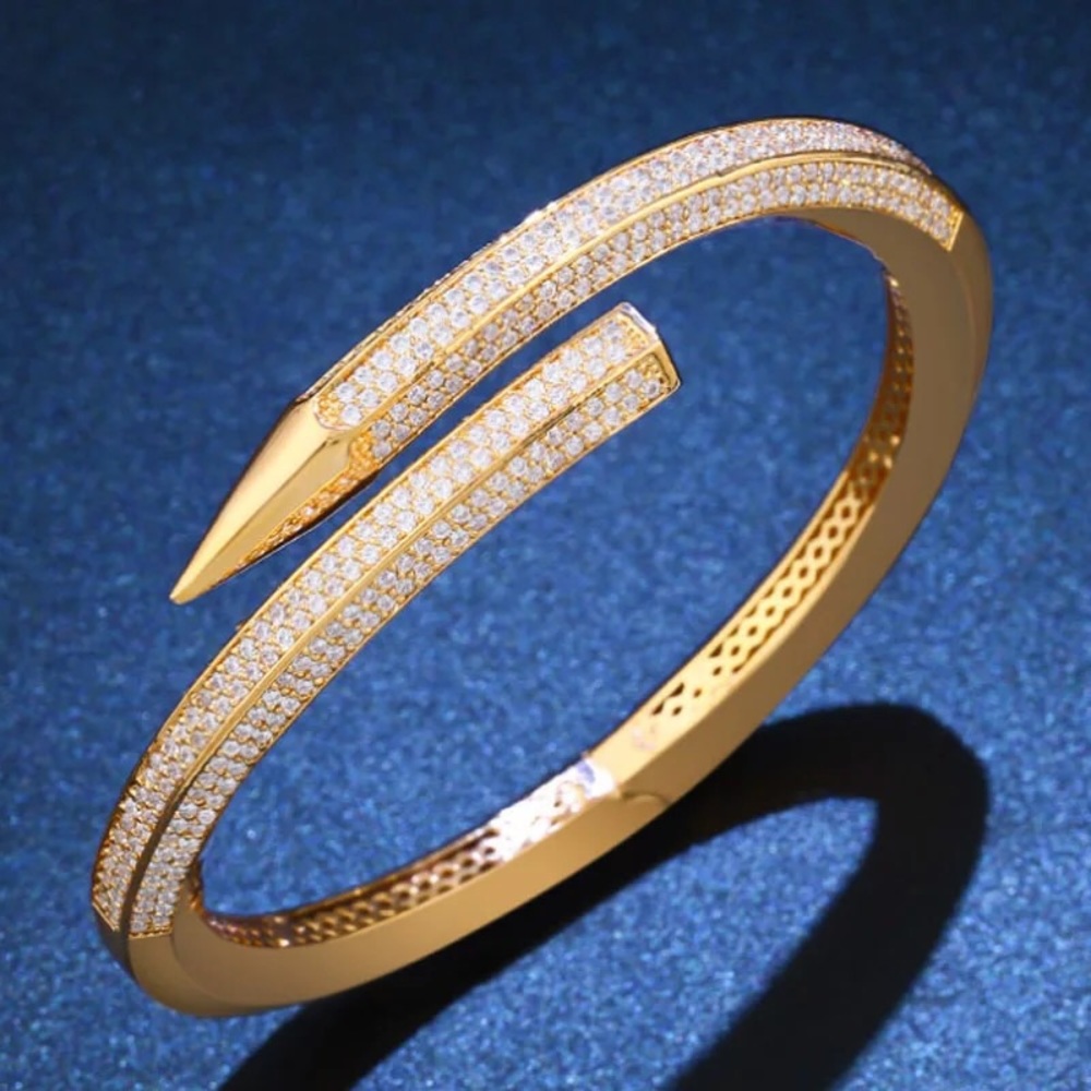 Gold Pave Nail Bangle - Picture 9 of 12